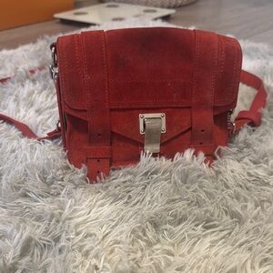 Vibrant Red Proenza Schouler Crossbody Bag with Textured Fabric and Silver Clasp
